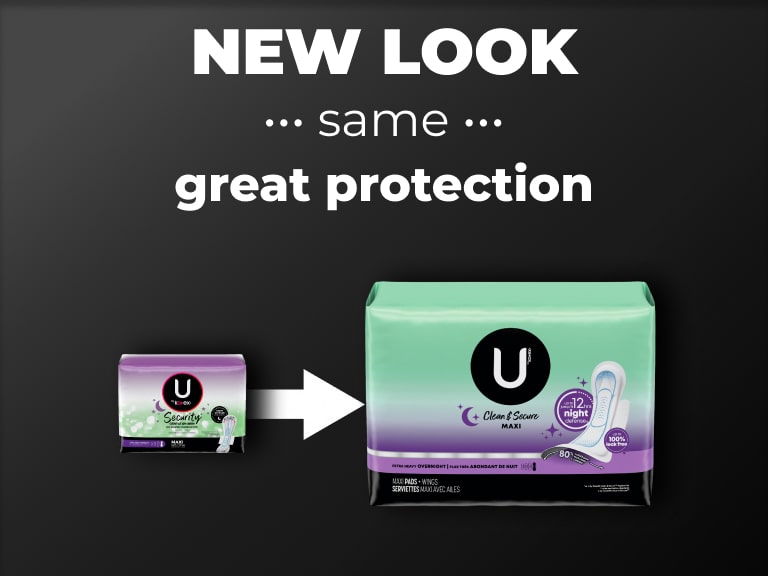 U by Kotex® Security -> Clean & Secure Maxi pads with wings, overnight absorbency - new design